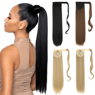 Foreign trade European and American women's long Velcro ponytail chemical fiber long straight hair wig ponytail hair piece ponytail spot