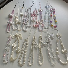 韓風ins珍珠手機鏈條百搭短繩蝴蝶結雲朵星星串珠少女心包包掛飾