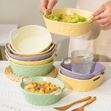 批發雙耳碗簡約餐具米白色手捏不規則摩登主婦陶瓷大碗拌飯拉面碗