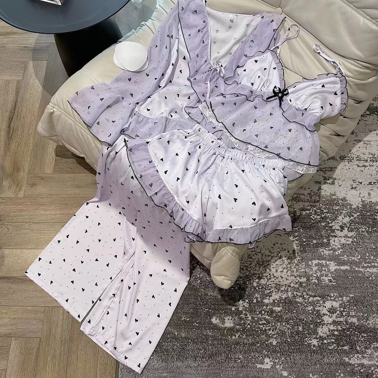 6079 서스펜더 반바지 + 긴팔 바지 4종 세트 퍼플