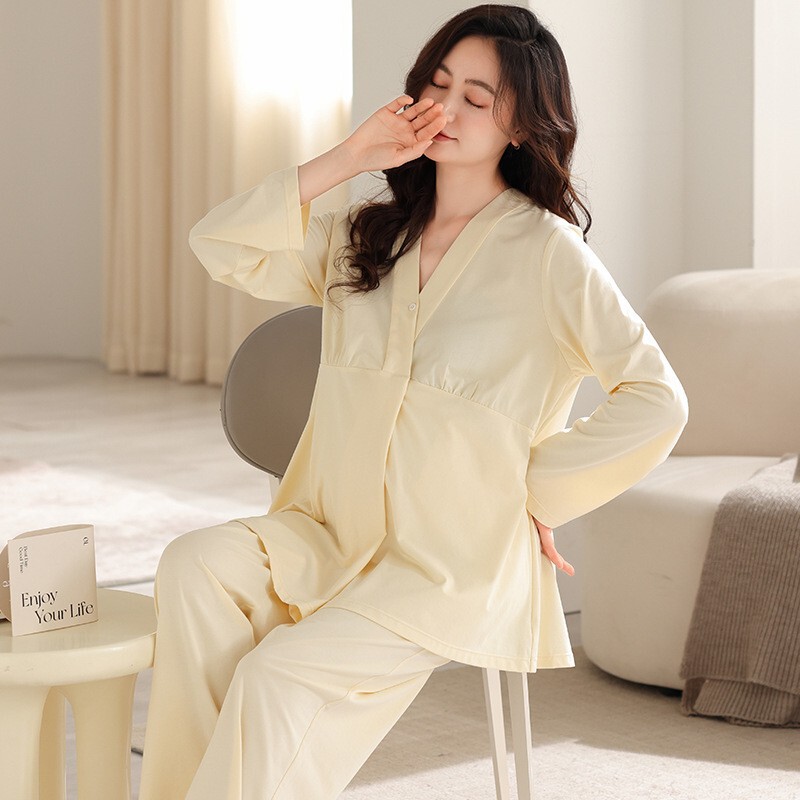2025 New Summer Confinement Clothes with Breast Pads, Cotton Thin Maternity Nursing Home Clothes, Pajamas for Women, Spring, Summer and Autumn