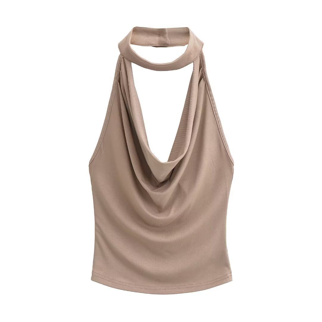 2024 Korean version of European and American style new sexy sweet and spicy girl's off-the-shoulder vest design pure desire backless short top