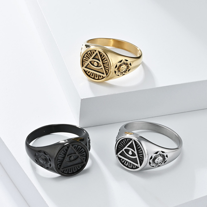 Ancient Egypt retro distressed Horus eye titanium steel ring men's high quality personalized accessories manufacturer in stock