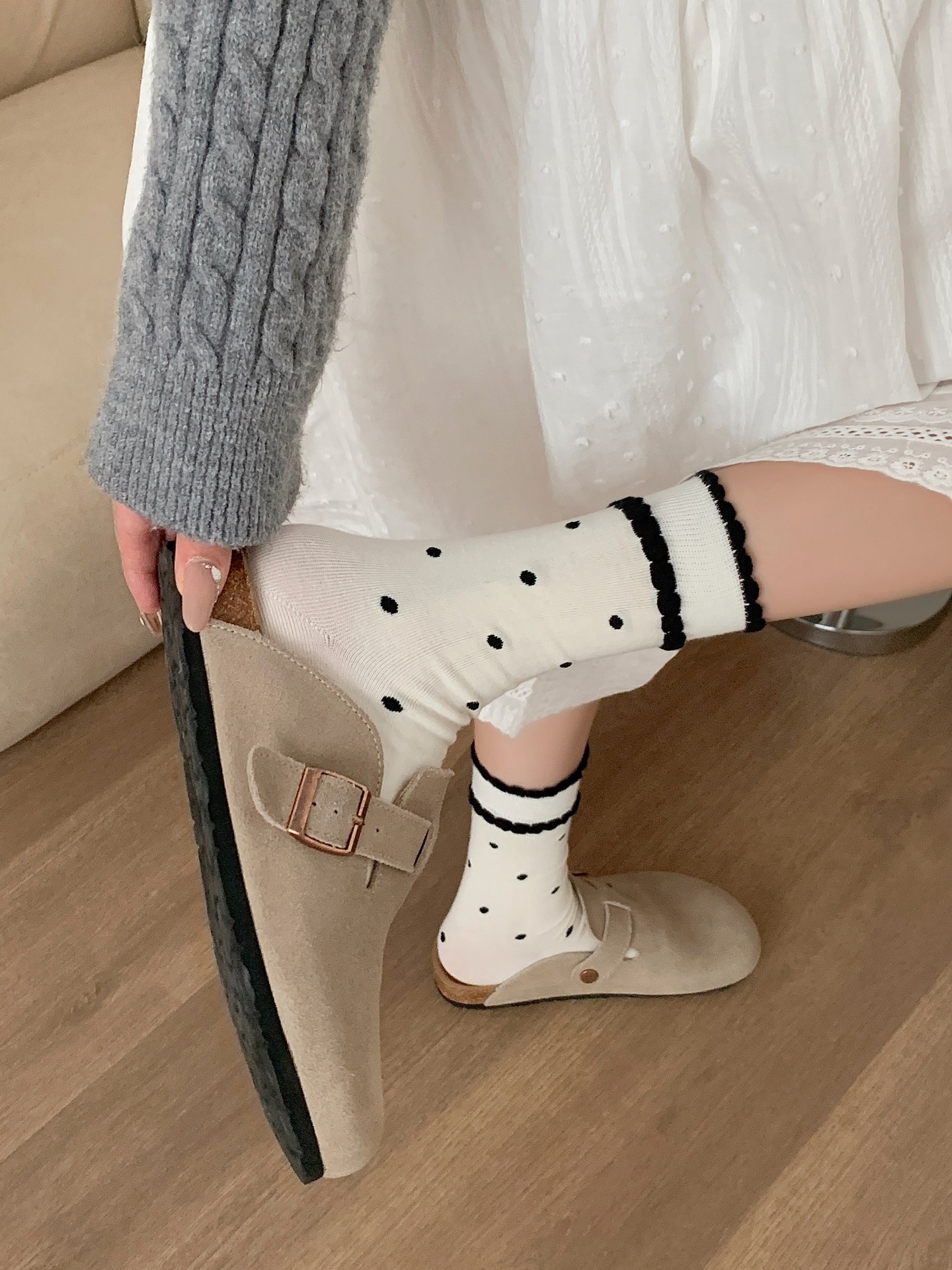 60g Weight Socks Classification Socks Lingerie Type Cotton Fabric Type A Pair Quantity Daily Occasion Polka Dots Pattern Spring, Autumn Season Women's Gender Elegant Style Elegant Women's Polka Dots Cotton Crew Socks A Pair 12