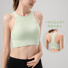 スポーツのブラジャーの新型の偽の2つの二重のガーターのベストのフィットネスのヨガの服は外に着て垂れ下がることを防ぐことができます。