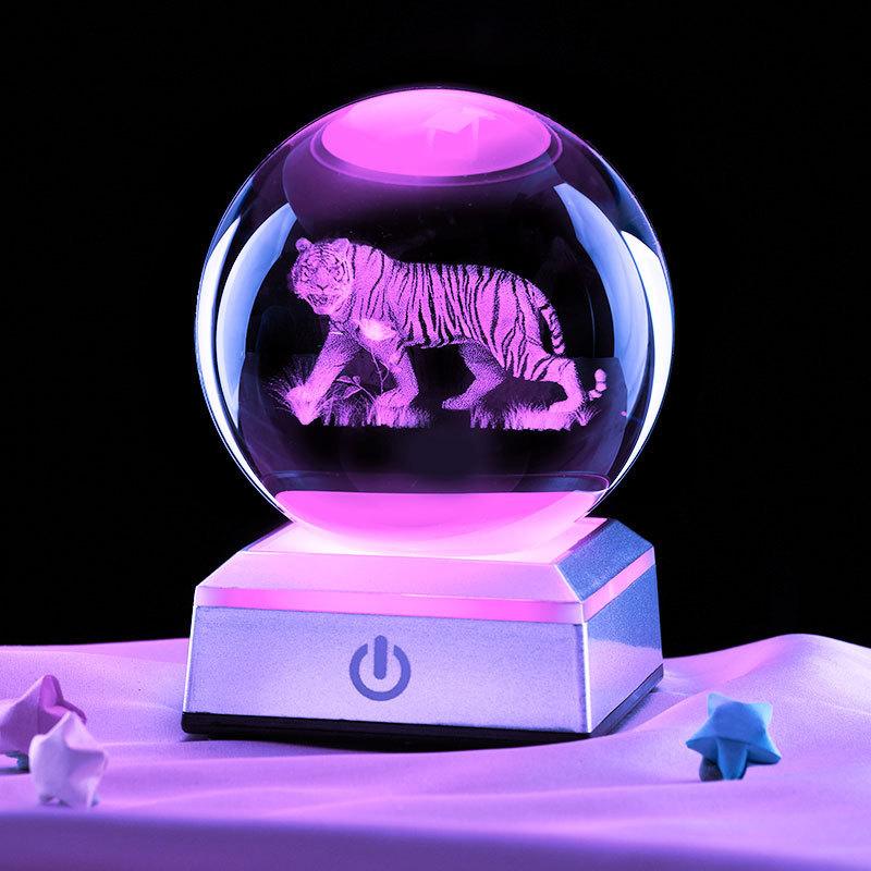 Zodiac Tiger Luminous Crystal Ball Night Light Creative Birthday Gift Ornaments for Boys and Girls