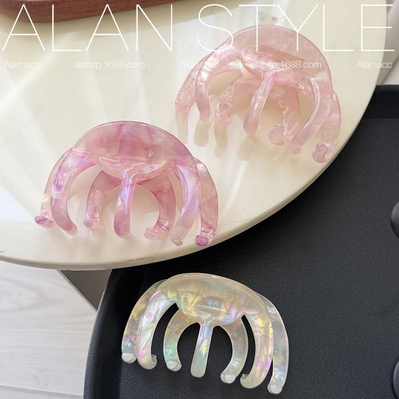 Alan フランス製高級サメ厚みのある春夏アセテートタコヘアクリップ後頭部用大型ヘアクリップ|undefined