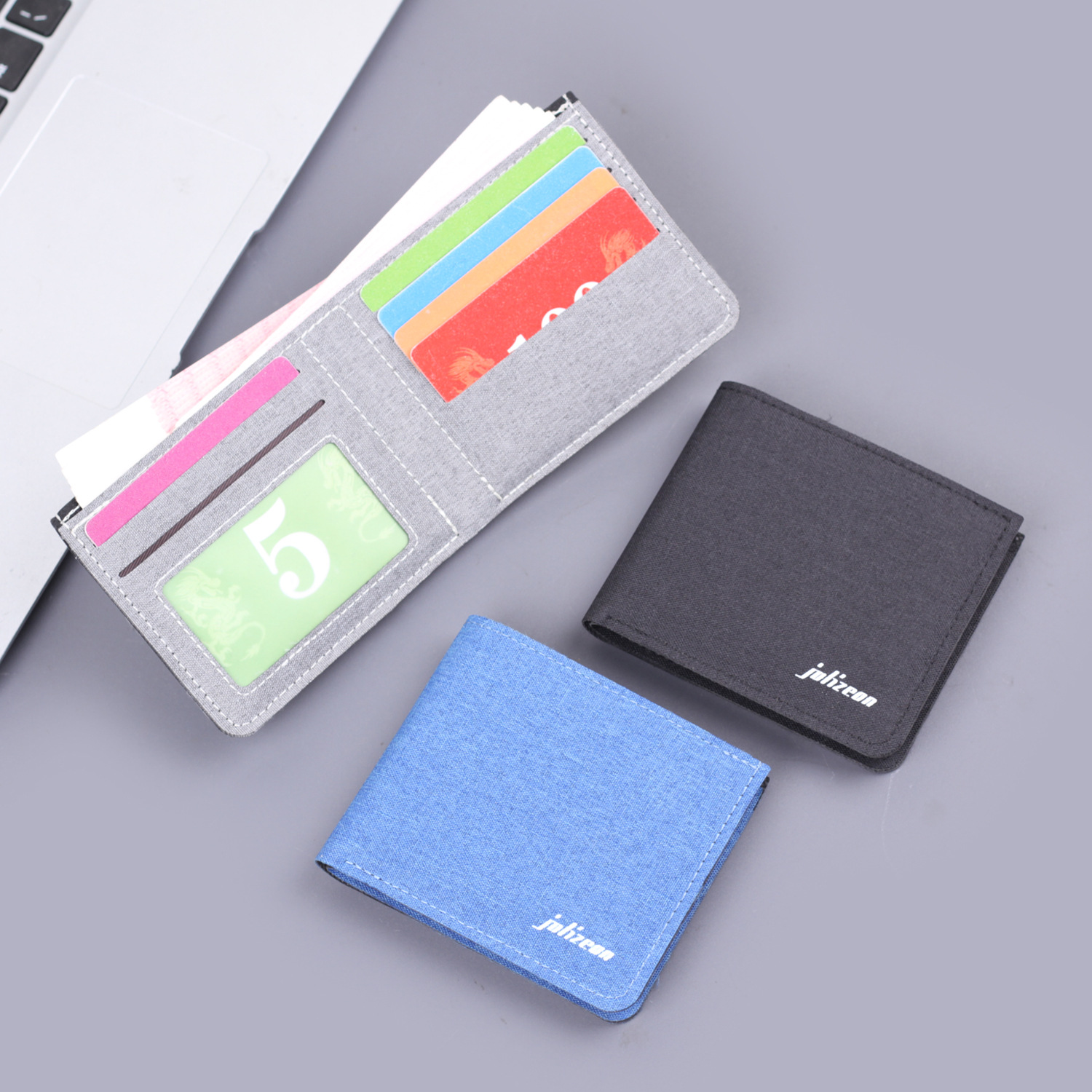 Cartera de lona de hombre cartera plegable bolso de dólar corto ultra delgado cartera de cuero de hombre doble cartera hombre