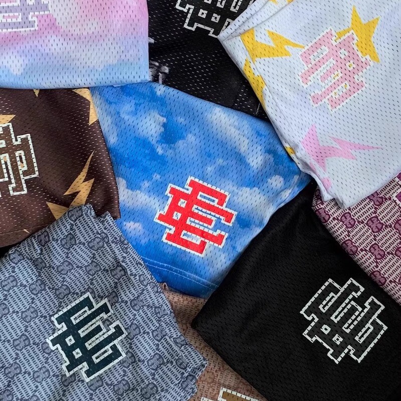 American Style Fashion Ericemanuel EE Print Shorts Print Logo Sports Pants Mesh Drawstring Shorts