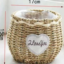 编筐客厅干花插花摆件装饰欧式手提壁挂花架鸡蛋花蓝藤编花盆