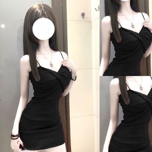 Sweet and Spicy Black Strap Dress for Women, Trendy Summer Style, Pure Desire Style, Waist-Cinching, Slimming, Petite Bodycon Dress