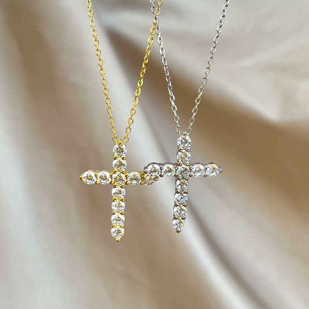 Cross Pattern Women'S Gender 925 Sterling Silver Zircon Inlay Cross Pendant Necklace