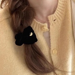 韓國高級感圓片進口黑色絲絨大腸發圈女氣質盤發發繩小眾頭繩髮飾