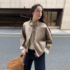 MOXI十三行女装2025秋季新款韩系上衣休闲立领短款夹克风衣外套女