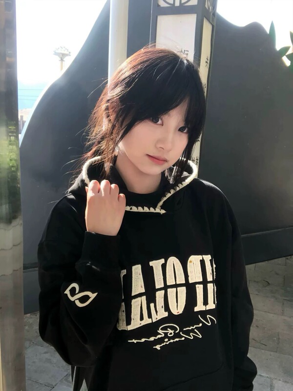韩国学院风薄款oversize设计感小众帽衫外套女秋季潮牌连帽卫衣潮|undefined