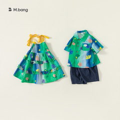 INSbobo children's sister and brother clothing graffiti print shirt girls dress tie-dye princess skirt XQ23153