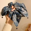 3# navy ink wash painting four-corner beaded square scarf hair tie, approximately 24cm