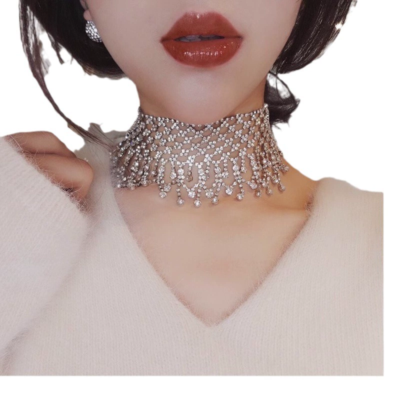 Европейское и американское легкое роскошное ожерелье со стразами и кисточками сексуальное ожерелье свадебные аксессуары для невесты модные золотые аксессуары для вечерних платьев женские