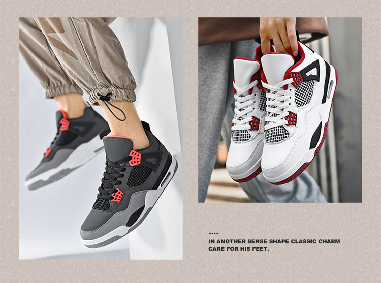 Giày thể thao nam AJ4 phong cách đường phố, sneaker unisex dễ phối đồ — AJ4 đen xám chi tiết 4