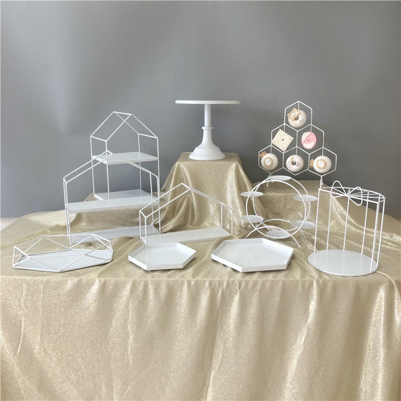 Decoración de hierro forjado blanco estante de exhibición bandeja de pastel estilo europeo estante de té de la tarde estante de refrigeración de comida fría estante de almacenamiento
