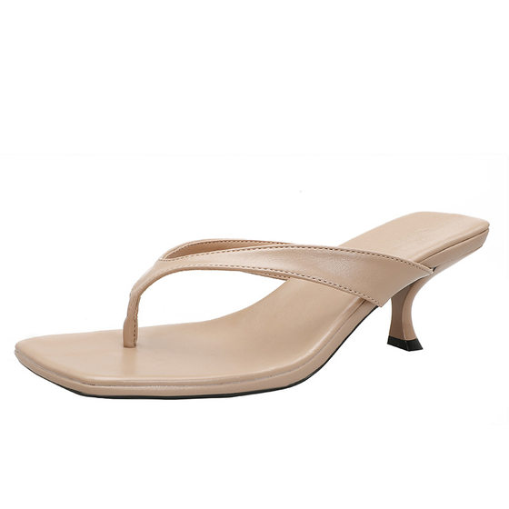 Summer 2025 New French Style Square Toe Kitten Heel Clip Sandals plus size High Heel Flip-Flops for Women Fashion Outer Wear