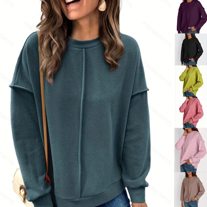 Amazon Cross-Border New Autumn Casual Versatile Exposed Seam Sweatshirt 2025 European and American Casual Loose Knitwear Amazon Cross-Border New Autumn Casual Versatile Exposed Seam Sweatshirt 2025 European and American Casual Loose Knitwear
