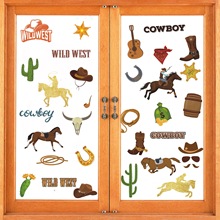 跨境新款西部牛仔卡通儿童笔记本贴纸pvc自粘cowboy卧室装饰墙贴