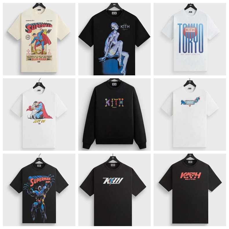 The Latest Kith American Retro Short-Sleeved Letter-Printed Pure Cotton Loose Round-Neck Collection Short-Sleeved Casual Sweatshirt T-Shirt