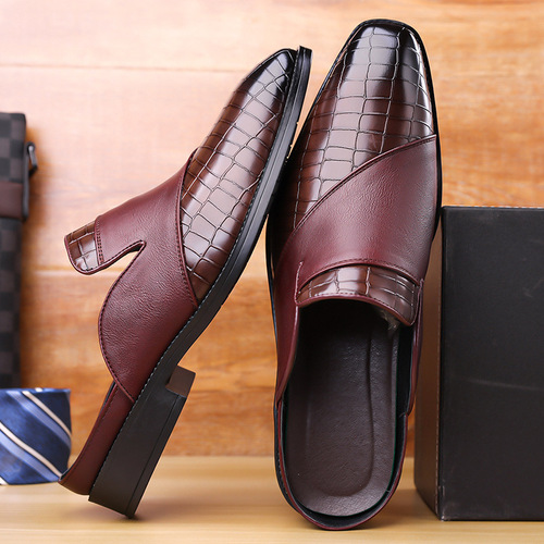 Men's Slippers 48 Size No Heel Lazy Pointed Toe Outdoor Slippers for Men Summer Half Slip Leather Shoes Wholesale