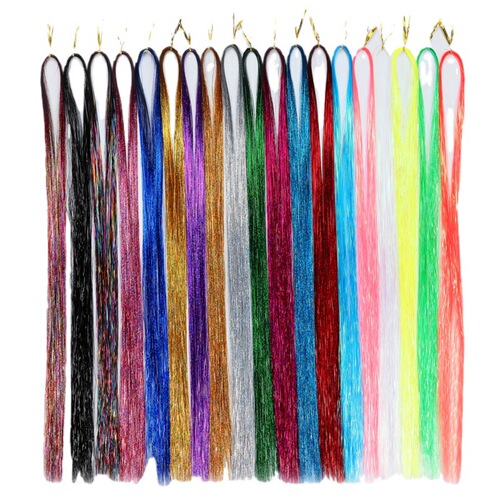 Amazon Tinsel Hair Laser Gold Wire Shiny Metal Strands Colorful Hair Extension Factory