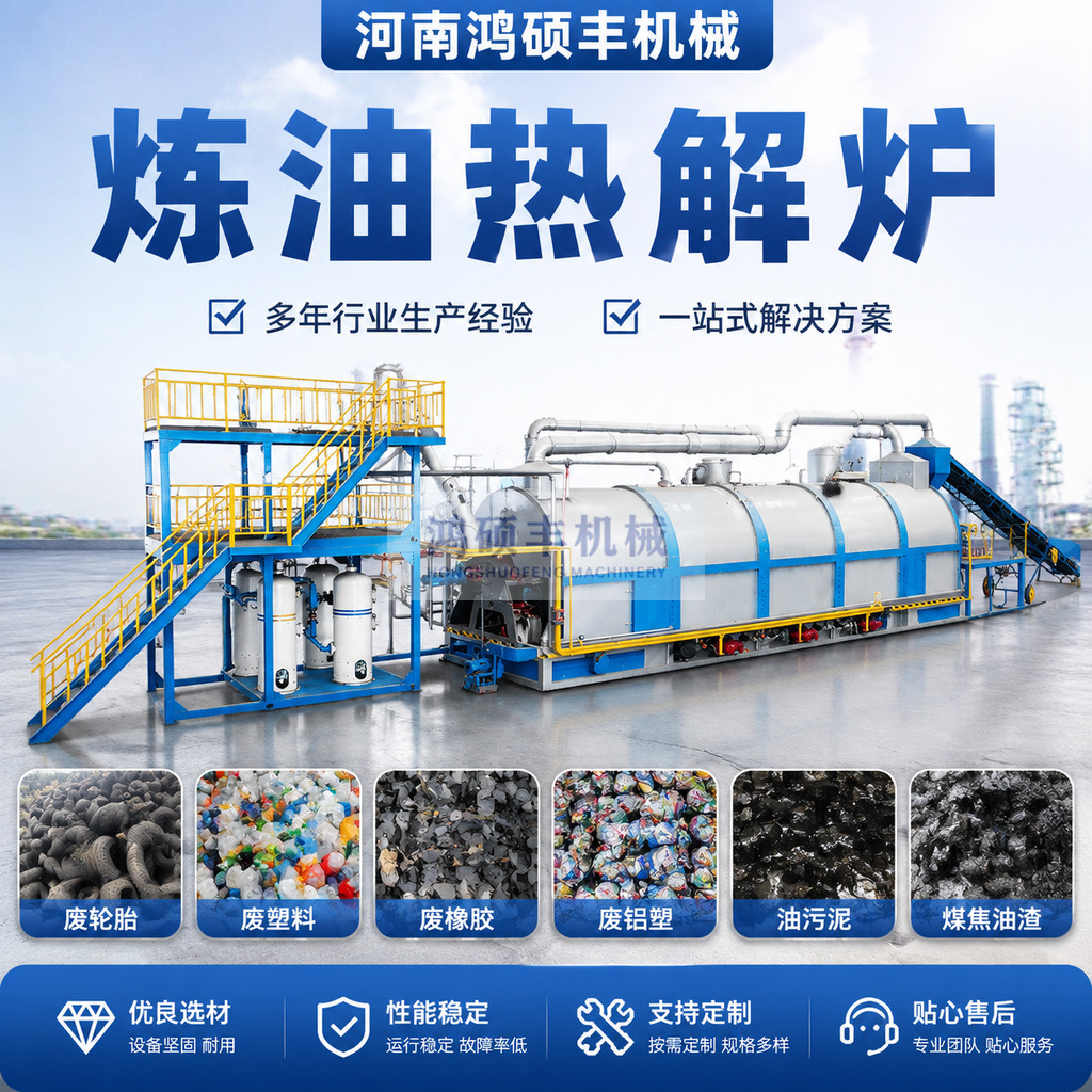 连续式废橡胶轮胎提炼柴油设备塑料薄膜卧式旋转热解炉精炼废机油