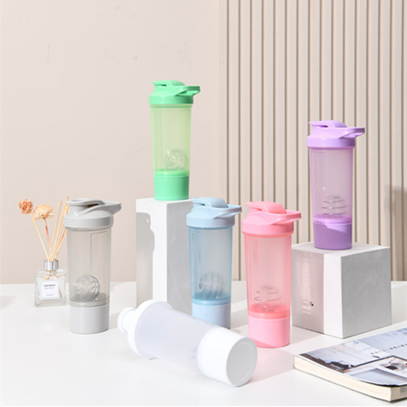 Protein Powder Milkshake Shake Cup Double Layer with Powder Box Outdoor Sports Fitness Portable Plastic Water Cup 500ml