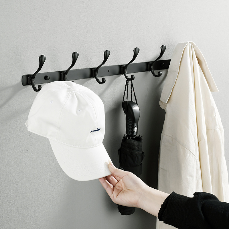 Black stainless steel clothes hook living room row hook wall coat hook bathroom wall hook aluminum alloy copper plated adhesive hook