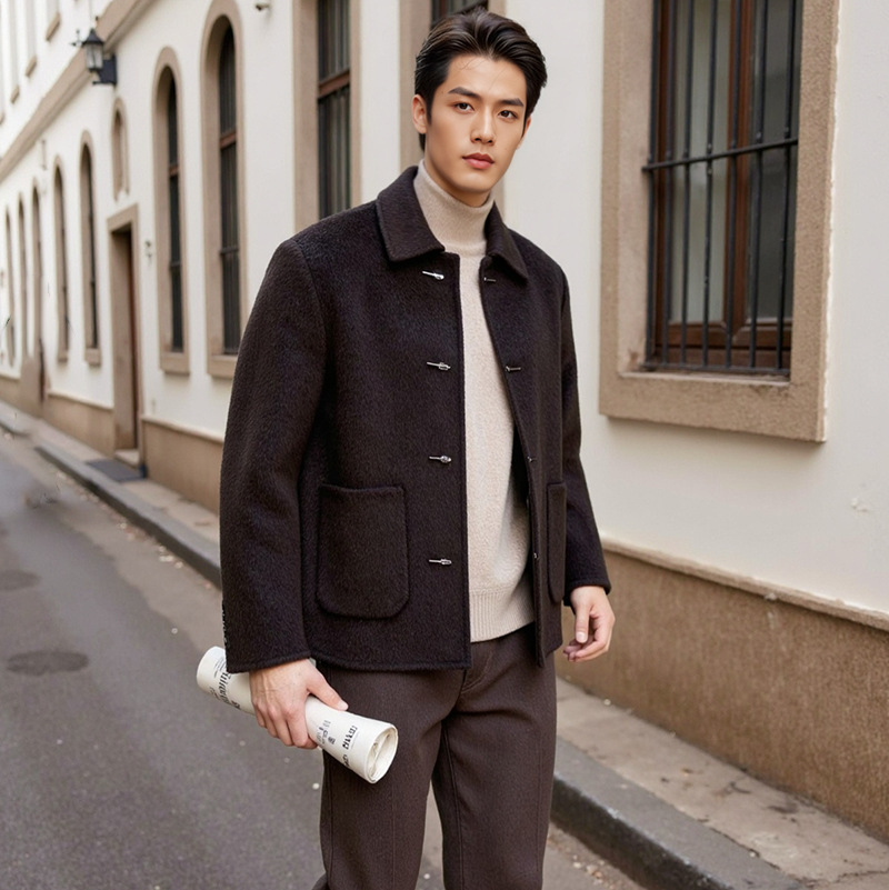 『翰墨大衣』老钱主义纯手工双面绒短款外套男士新中式2025秋冬新