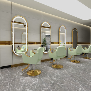 Barber Shop Mirror Table Hair Salon Trendy Led Lighted Hair Salon Mirror Single-Sided Wall-Mounted Dyeing and Perming Area