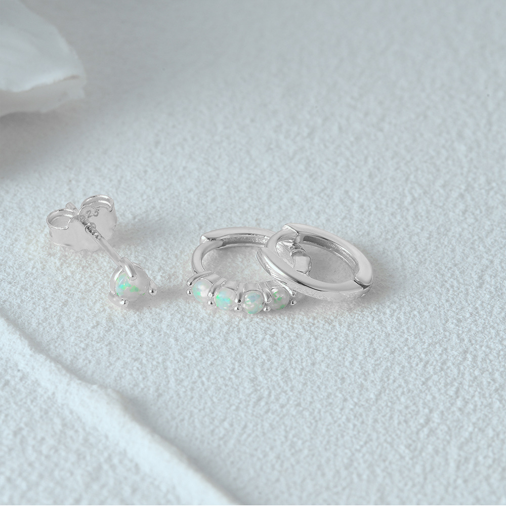 Round Pattern 3 Pieces Set 925 Sterling Silver Gem Round Earrings Ear Studs