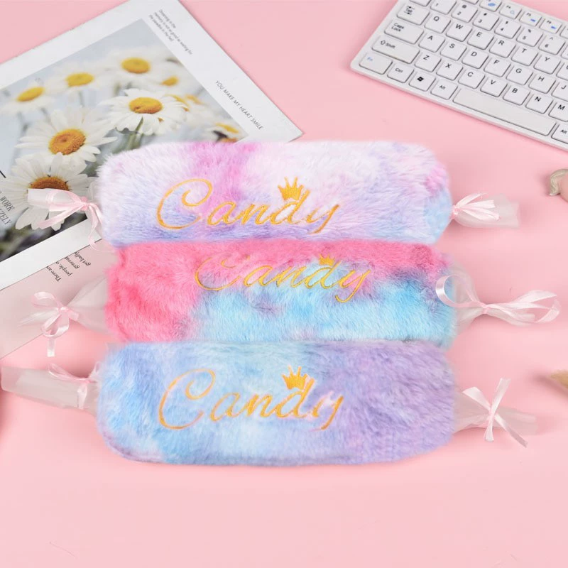 Plush Pencil Case, Japanese Style Capacious Case for Elementary Students, 14.3×6×4 cm