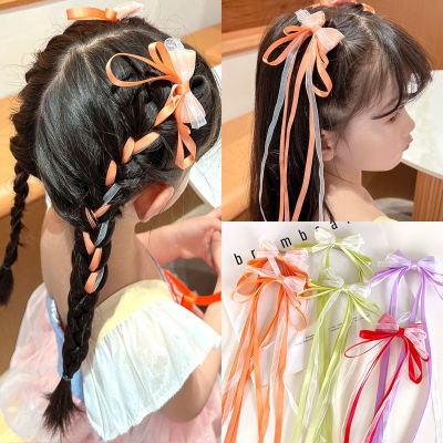 Children long ribbon pin the little girl spread the hairpin baby kids Girls Chinese Hanfu Princess Headdress chinese folk dance hair ribbon  hanfu bowknot headdress of children