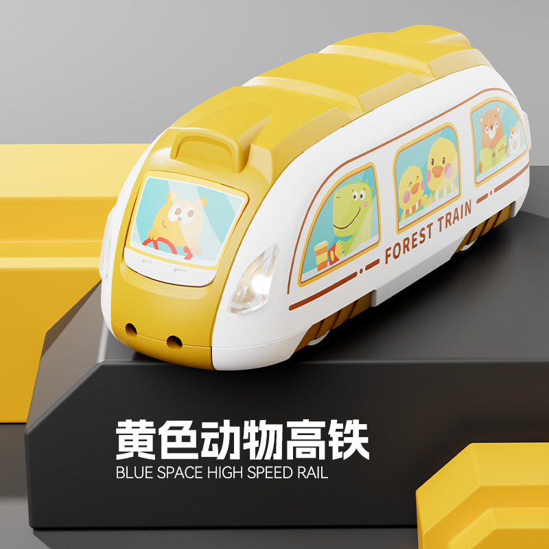Cartoon transfronterizo multifuncional eléctrico de alta velocidad coche de juguete modelo de tren pequeño juguete de inercia