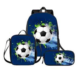 跨境三件套学生书包足球迷双肩包轻便大容量背包可印LOGO专属图片