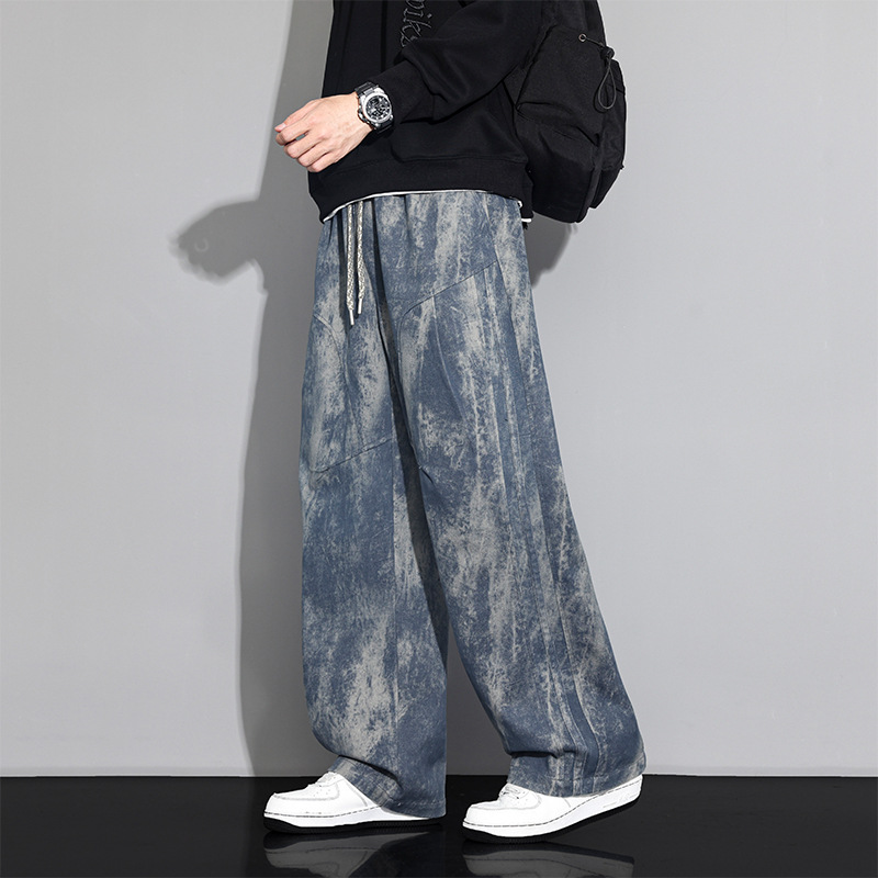 JYF-2718 Men's Casual Pants, Loose Straight-Leg Trousers, American Style, Spring and Autumn, Knitted, Draped, Wide-Leg, Trendy, Versatile, Sporty