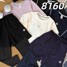 8160 冬季新款儿童撞色打底衫 假两件裤子系列 冬季拉绒运动套装