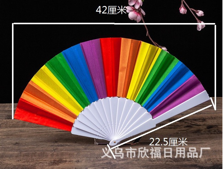 7 Square Dance Fan Children Japanese and Korean ins Girls Rainbow Summer Folding Fan Contrasting Color Didi Tu Cool Fan Students