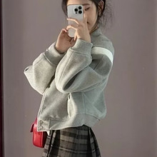 美式街头棒球服外套女春秋复古撞色夹克开衫2025新款小个子短上衣