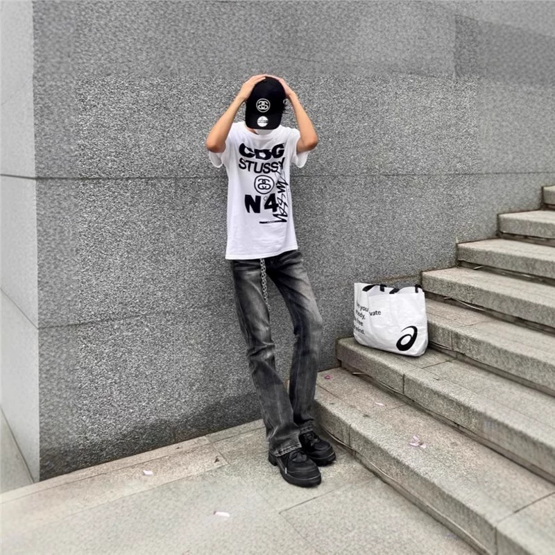 Джинсы мужской американский ретро прилив повседневные брюки 2024 трансграничный новый корейский тренд свободный прямой микрофон