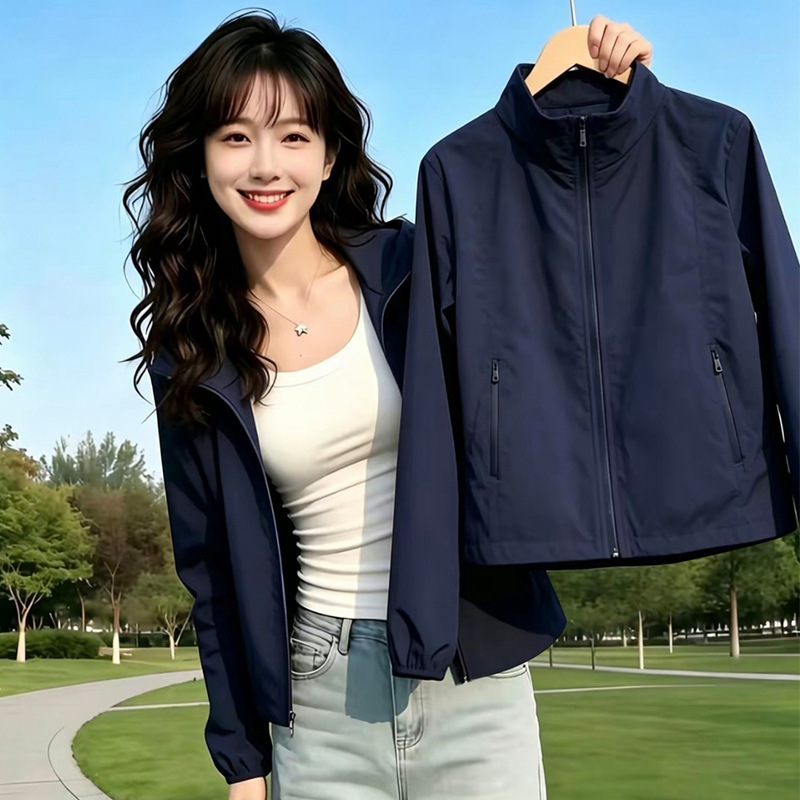 Stand-up collar jacket for women, waist-cinching and slimming, 2026 new autumn short outdoor softshell jacket, slim-fit outerwear for women