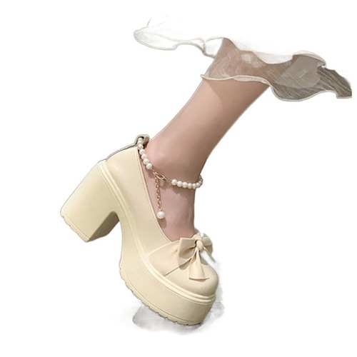 Platform Block Heel Women's Shoes 2025 Spring Summer French Stylish Height Increasing Small Leather Shoes