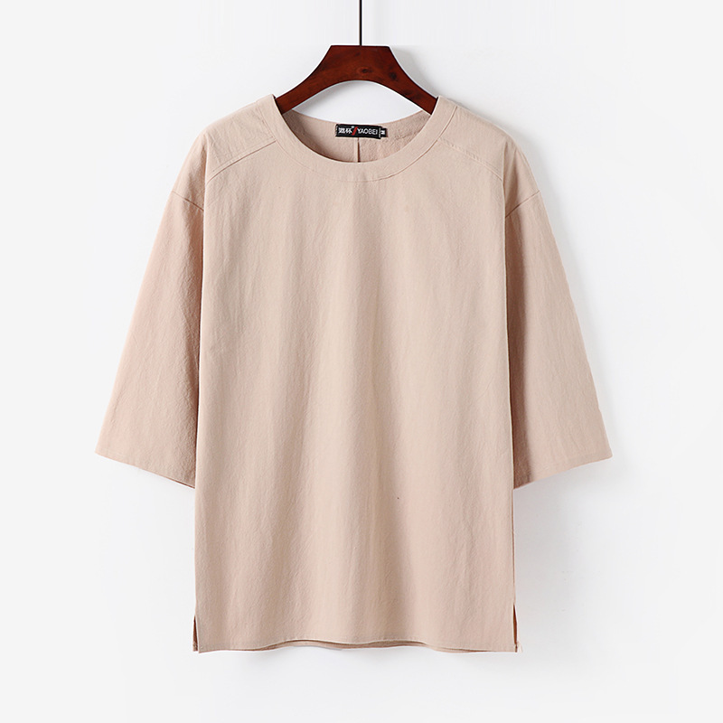 Spring Trendy Brand Three-Quarter Sleeve T-Shirt Chinese Style Men's Loose Trendy Casual Tang Suit Hanfu Half-Sleeve Top
