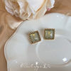 Universal sophisticated square earrings, ear clips, with gem