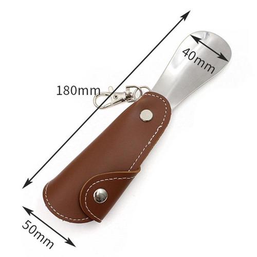 Metal leather shoehorn with leather case, unisex shoe lift, mini portable hook-and-buckle shoe pump
